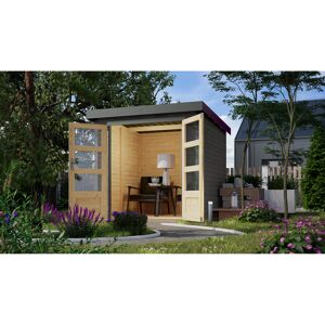 Metall-Holzgartenhaus 'Komet 2 B' Fichtenholz terragrau Metall graualuminium 209 x 208,5 x 213 cm