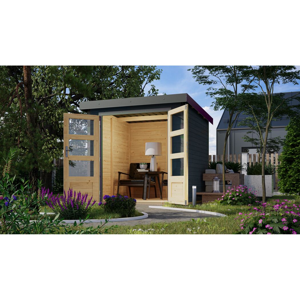 Metall-Holzgartenhaus 'Komet 2 C' Fichtenholz anthrazit Metall graualuminium 209 x 208,5 x 213 cm