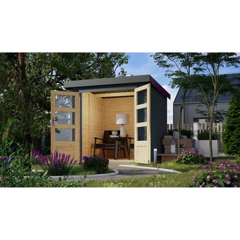 Metall-Holzgartenhaus 'Komet 2 C' Fichtenholz anthrazit Metall graualuminium 209 x 208,5 x 213 cm