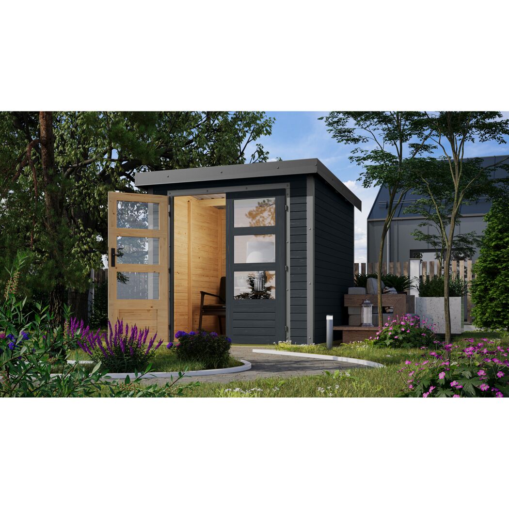 Metall-Holzgartenhaus 'Komet 2 C' Fichtenholz anthrazit Metall graualuminium 209 x 208,5 x 213 cm