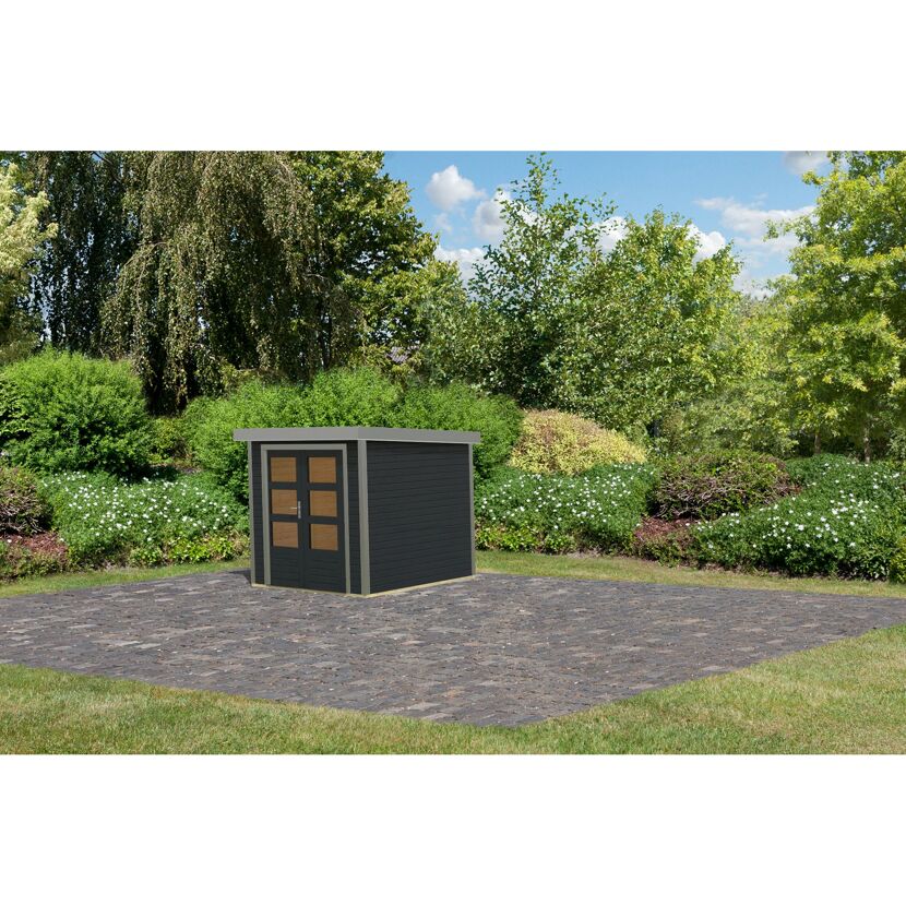 Metall-Holzgartenhaus 'Komet 2 C' Fichtenholz anthrazit Metall graualuminium 209 x 208,5 x 213 cm