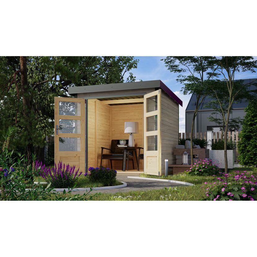 Metall-Holzgartenhaus 'Komet 2 D' Fichtenholz wassegrau Metall graualuminium 209 x 208,5 x 213 cm