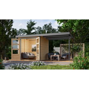 Metall-Holzgartenhaus-Set 'Komet 2 A' Fichtenholz naturbelassen Metall graualuminium 438 x 208,5 x 213 cm