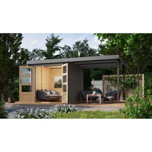 Metall-Holzgartenhaus-Set 'Komet 2 B' Fichtenholz terragrau Metall graualuminium 438 x 208,5 x 213 cm