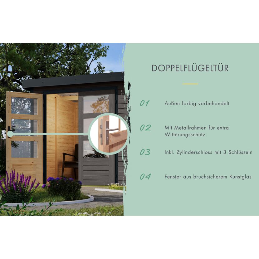 Metall-Holzgartenhaus-Set 'Komet 2 B' Fichtenholz terragrau Metall graualuminium 438 x 208,5 x 213 cm