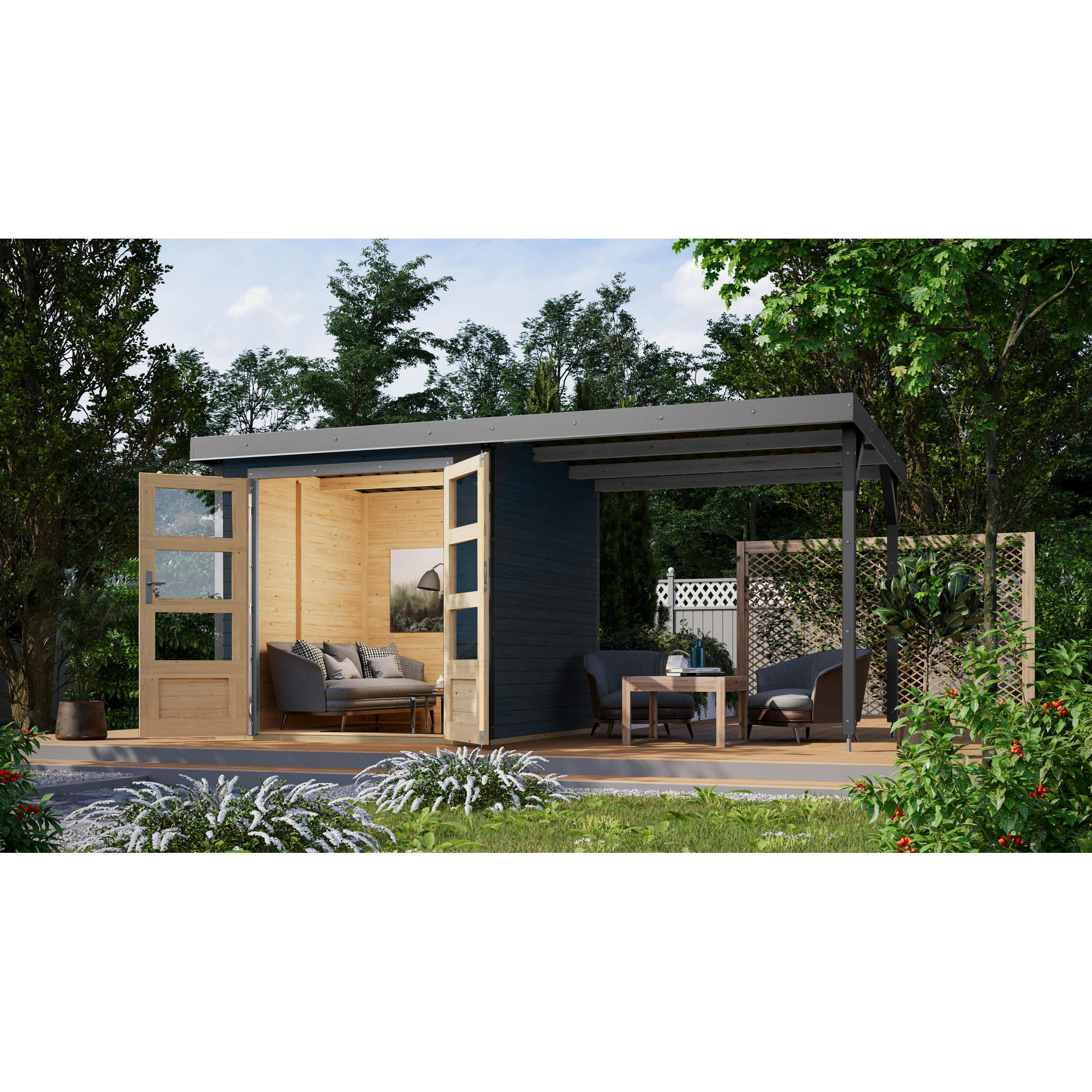 Metall-Holzgartenhaus-Set 'Komet 2 C' anthrazit / graualuminium 438 x 208,5 x 213 cm