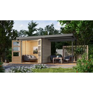 Metall-Holzgartenhaus-Set 'Komet 2 D' Fichtenholz wassergrau Metall graualuminium 438 x 208,5 x 213 cm