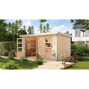 Metall-Holzgartenhaus 'Antaris A' Fichtenholz naturbelassen Metall weiß 400,5 x 209 x 213,5 cm