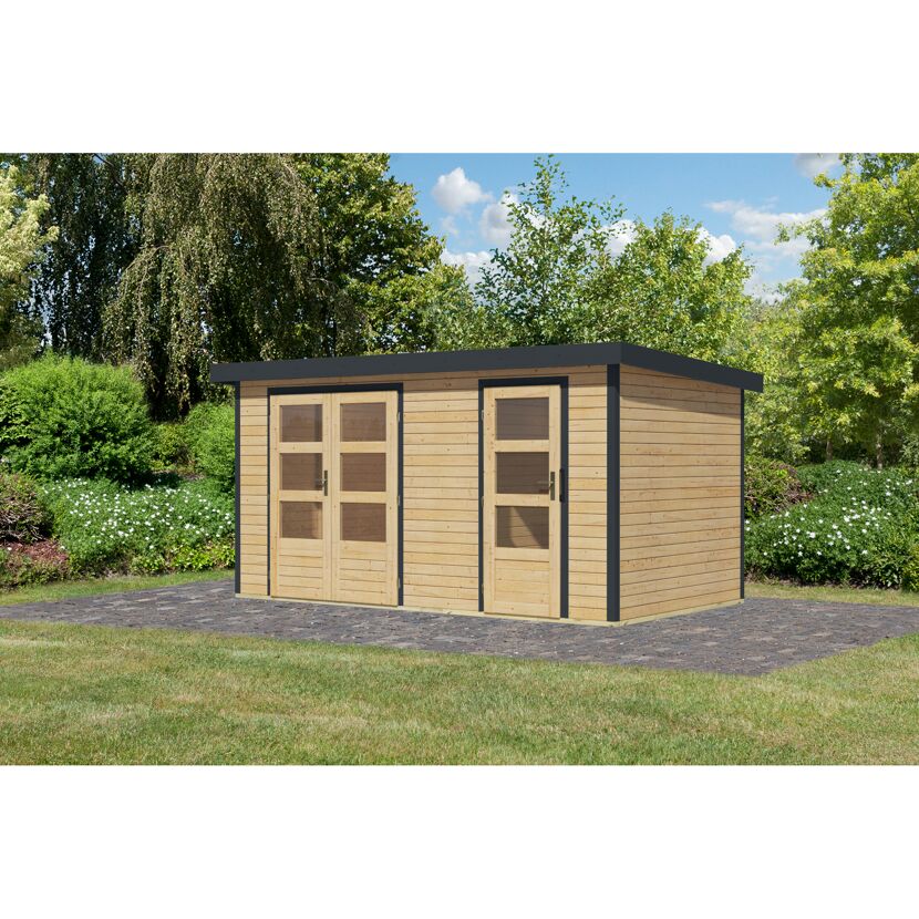Metall-Holzgartenhaus 'Antaris A' Fichtenholz naturbelassen / anthrazit 400,5 x 209 x 213,5 cm