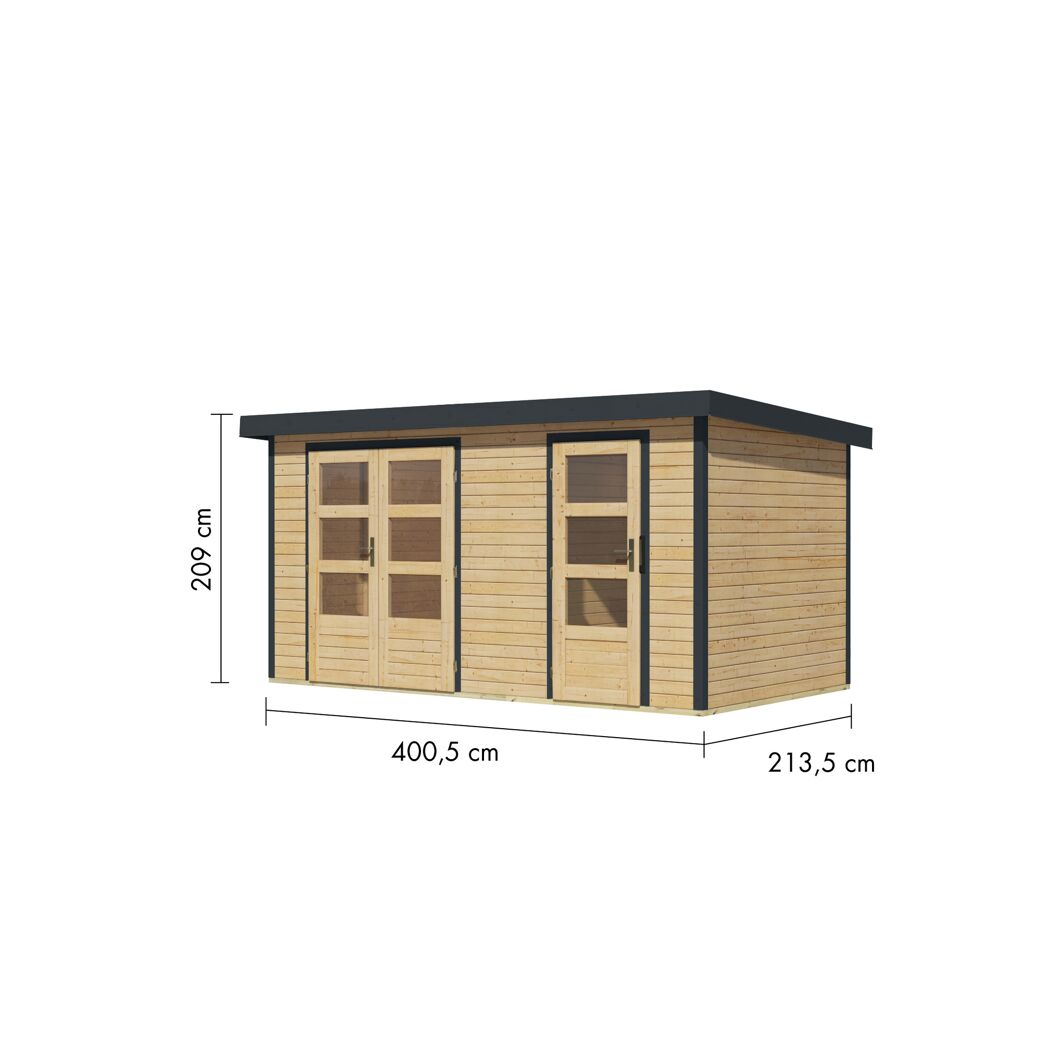 Metall-Holzgartenhaus 'Antaris A' Fichtenholz naturbelassen / anthrazit 400,5 x 209 x 213,5 cm