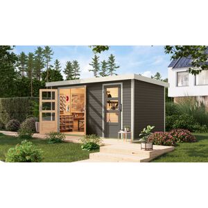Metall-Holzgartenhaus 'Antaris B' Fichtenholz terragrau Metall weiß 400,5 x 209 x 213,5 cm