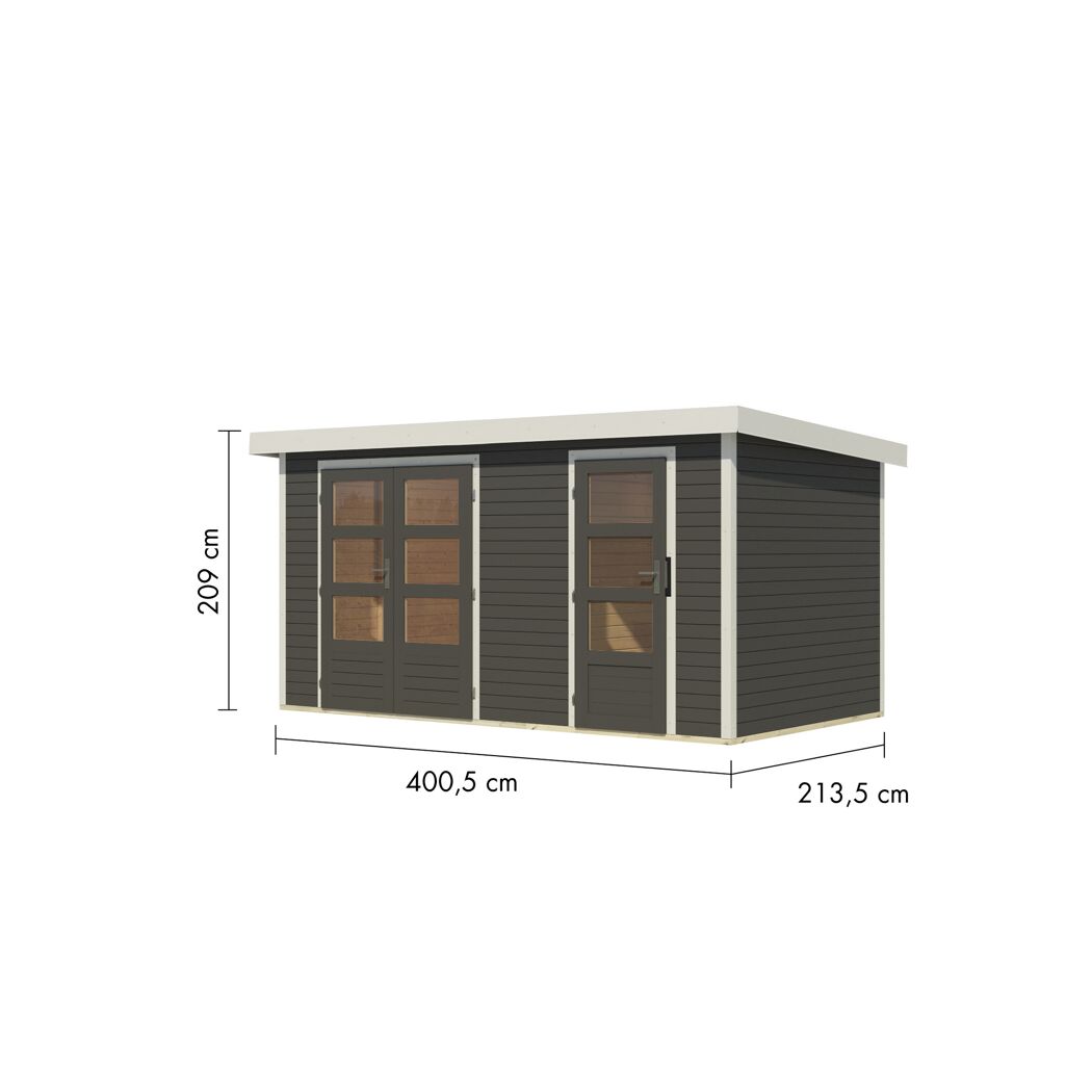 Metall-Holzgartenhaus 'Antaris B' Fichtenholz terragrau Metall weiß 400,5 x 209 x 213,5 cm