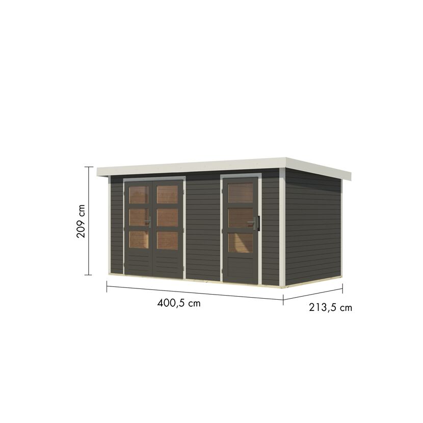 Metall-Holzgartenhaus 'Antaris B' Fichtenholz terragrau Metall weiß 400,5 x 209 x 213,5 cm