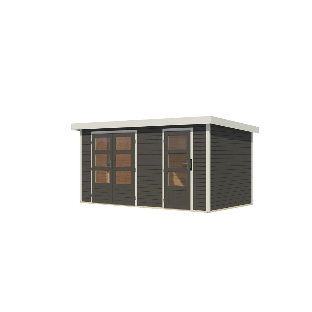 Metall-Holzgartenhaus 'Antaris B' Fichtenholz terragrau Metall weiß 400,5 x 209 x 213,5 cm