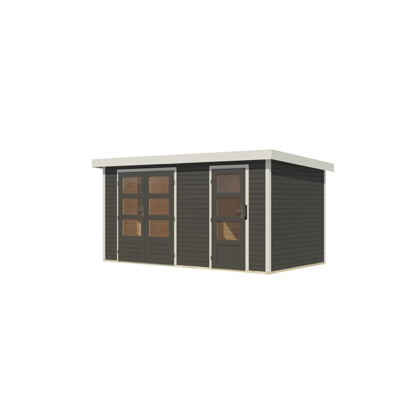 Metall-Holzgartenhaus 'Antaris B' Fichtenholz terragrau Metall weiß 400,5 x 209 x 213,5 cm