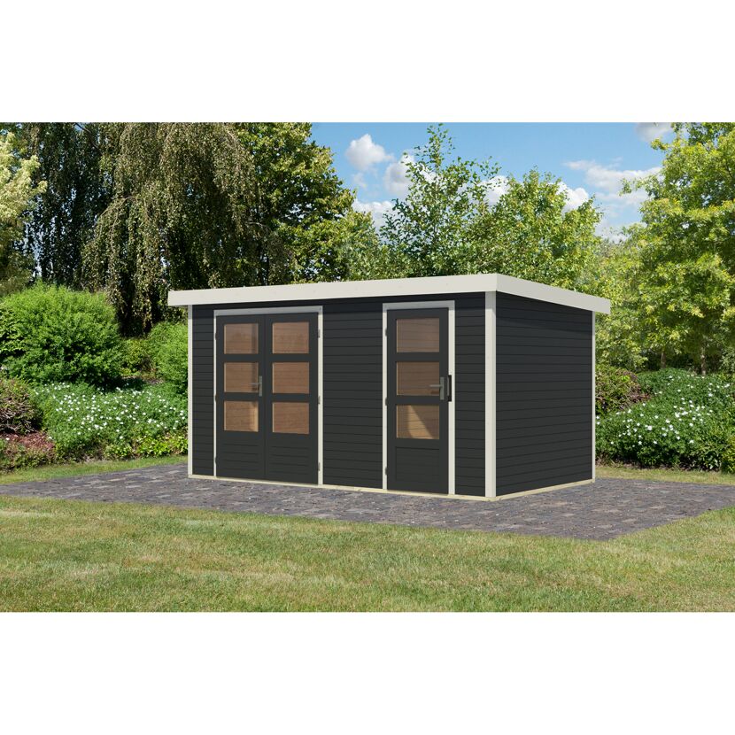 Metall-Holzgartenhaus 'Antaris C' Fichtenholz anthrazit Metall weiß 400,5 x 209 x 213,5 cm