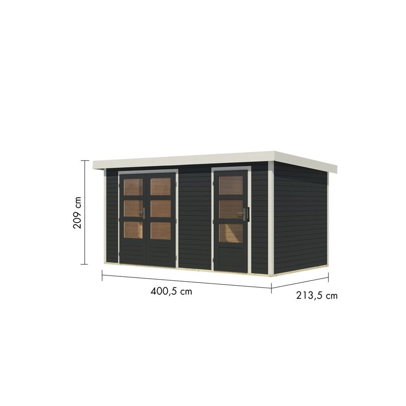 Metall-Holzgartenhaus 'Antaris C' Fichtenholz anthrazit Metall weiß 400,5 x 209 x 213,5 cm