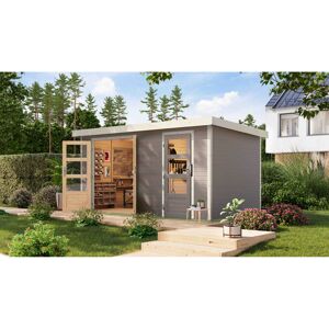Metall-Holzgartenhaus 'Antaris D' Fichtenholz wassegrau Metall weiß 400,5 x 209 x 213,5 cm