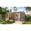 Metall-Holzgartenhaus 'Antaris D' Fichtenholz wassegrau Metall weiß 400,5 x 209 x 213,5 cm
