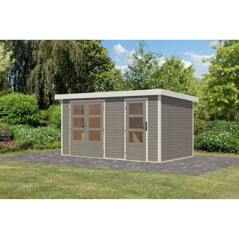 Metall-Holzgartenhaus 'Antaris D' Fichtenholz wassegrau Metall weiß 400,5 x 209 x 213,5 cm