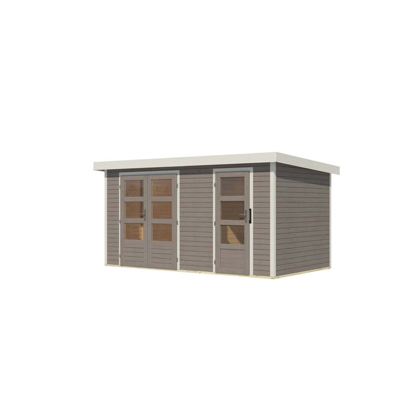 Metall-Holzgartenhaus 'Antaris D' Fichtenholz wassegrau Metall weiß 400,5 x 209 x 213,5 cm