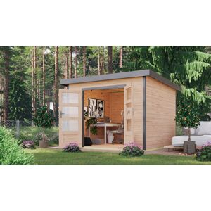 Metall-Holzgartenhaus 'Meteor 6 A' Fichtenholz naturbelassen Metall graualuminium 271 x 218,5 x 271 cm