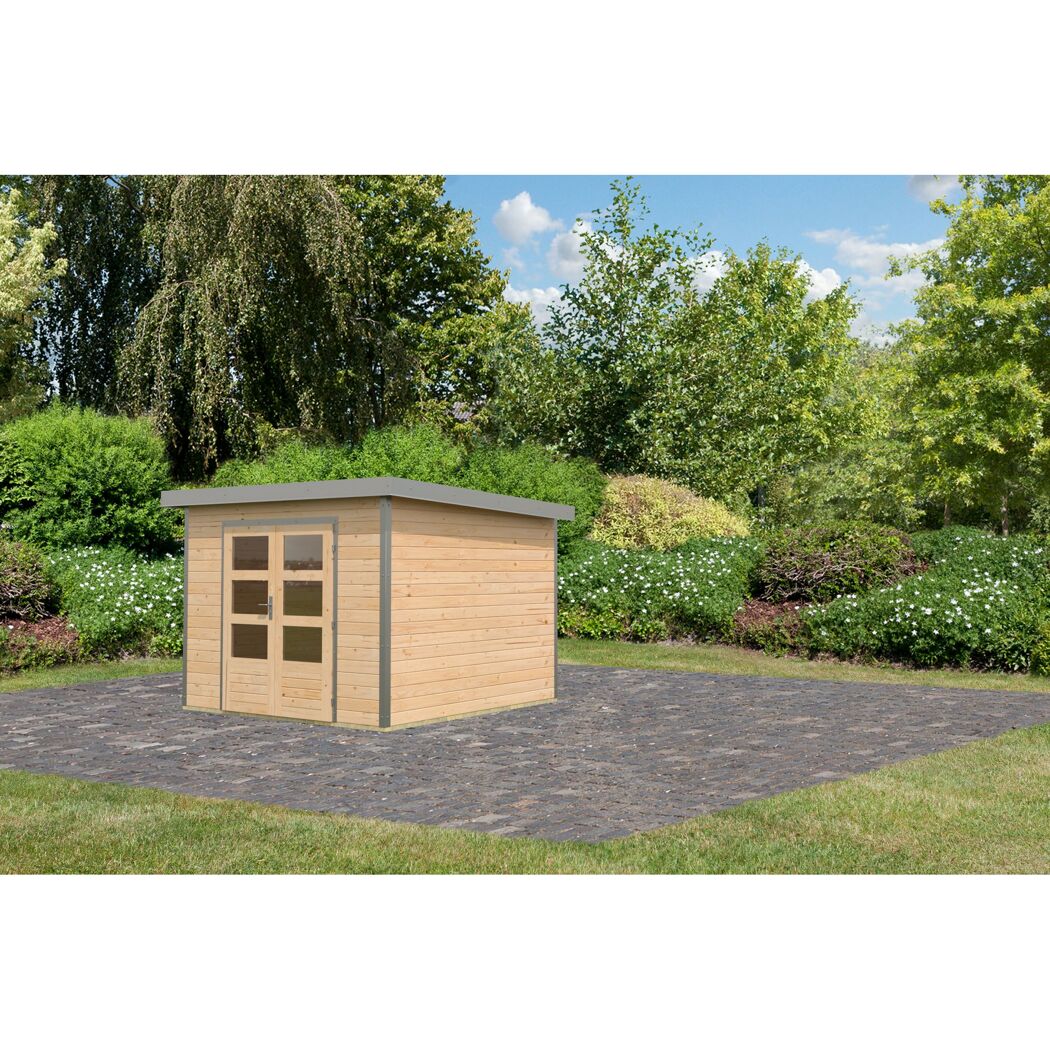 Metall-Holzgartenhaus 'Meteor  6 A' Fichtenholz naturbelassen Metall graualuminium 271 x 218,5 x 271 cm