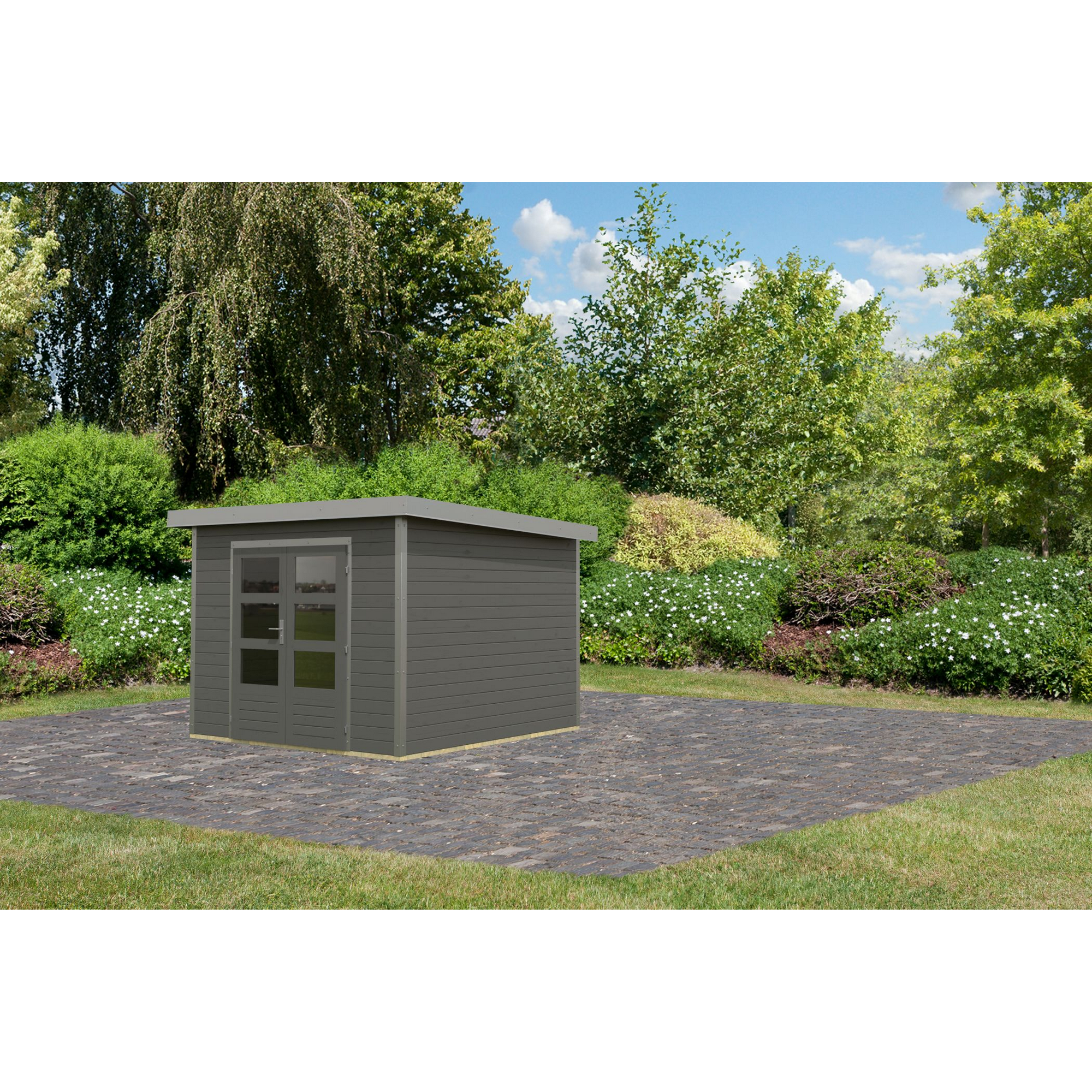 Metall-Holzgartenhaus 'Meteor 6 B' Fichtenholz terragrau Metall graualuminium 271 x 218,5 x 271 cm + product picture