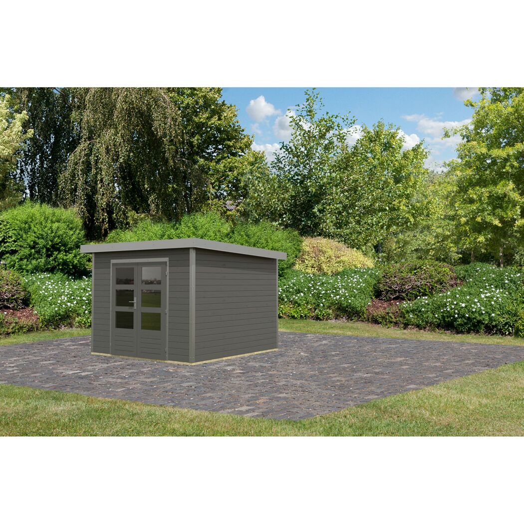 Metall-Holzgartenhaus 'Meteor 6 B' Fichtenholz terragrau Metall graualuminium 271 x 218,5 x 271 cm