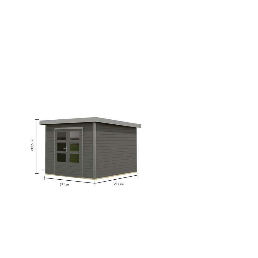 Metall-Holzgartenhaus 'Meteor 6 B' Fichtenholz terragrau Metall graualuminium 271 x 218,5 x 271 cm