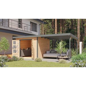 Metall-Holzgartenhaus-Set 'Meteor 6 A' naturbelassen / graualuminium 574 x 218,5 x 271 cm