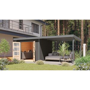 Metall-Holzgartenhaus-Set 'Meteor 6 B' Fichtenhoz terragrau Metall graualuminium 574 x 218,5 x 271 cm