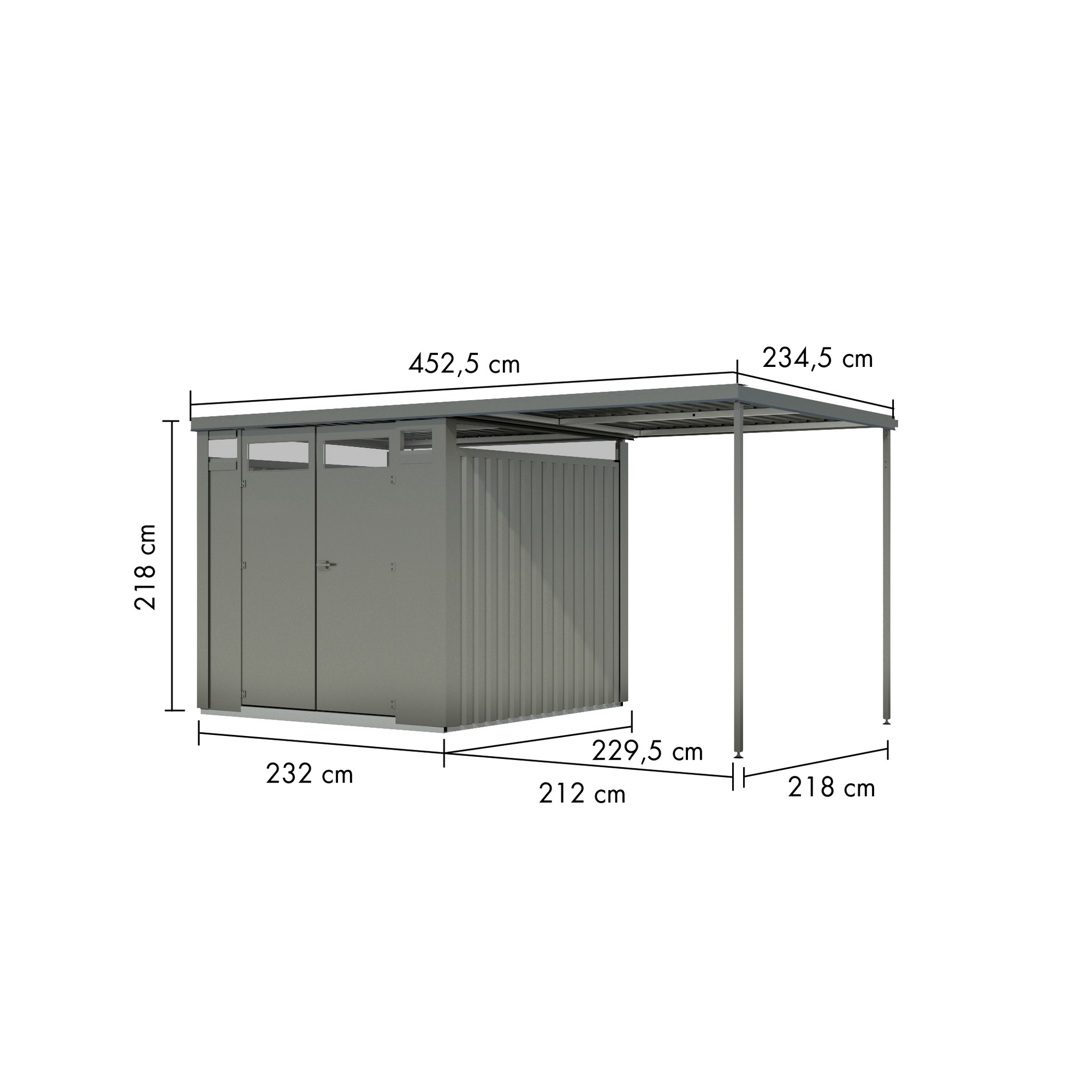 Metallgerätehaus-Set 'Polaris 2' graualuminium 448 x 218 x 229,5 cm + product picture