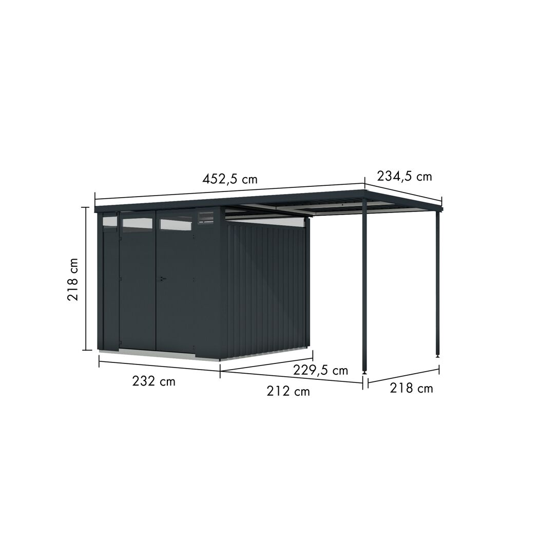 Metallgerätehaus-Set 'Polaris 2' anthrazit 448 x 218 x 229,5 cm
