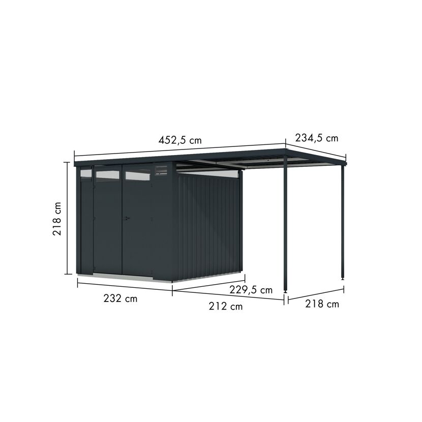 Metallgerätehaus-Set 'Polaris 2' anthrazit 448 x 218 x 229,5 cm