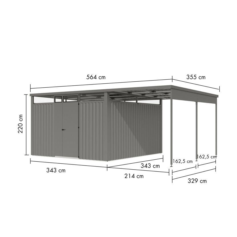 Metallgerätehaus-Set 'Polaris 3,5' graualuminium 560 x 220 x 343 cm