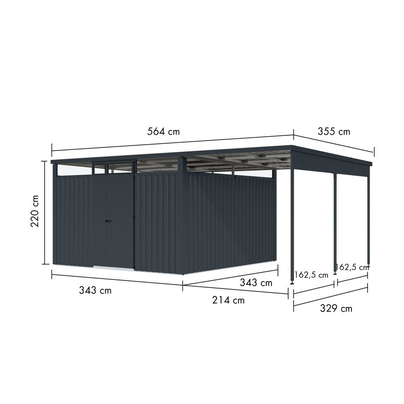 Metallgerätehaus-Set 'Polaris 3,5' anthrazit 560 x 220 x 343 cm