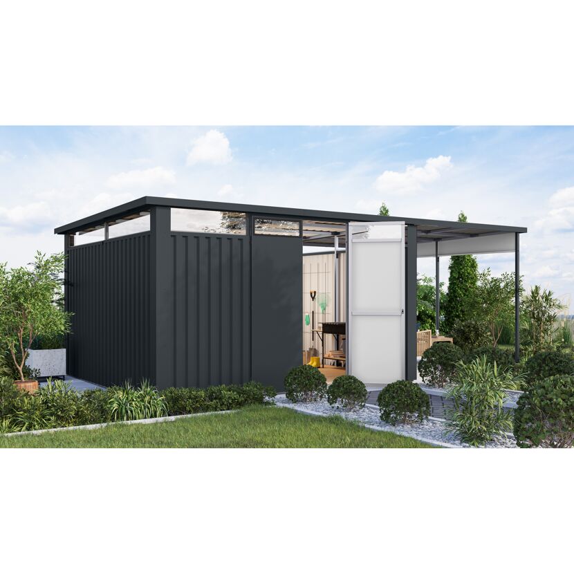 Metallgerätehaus-Set 'Polaris' anthrazit 594 x 220 x 343 cm