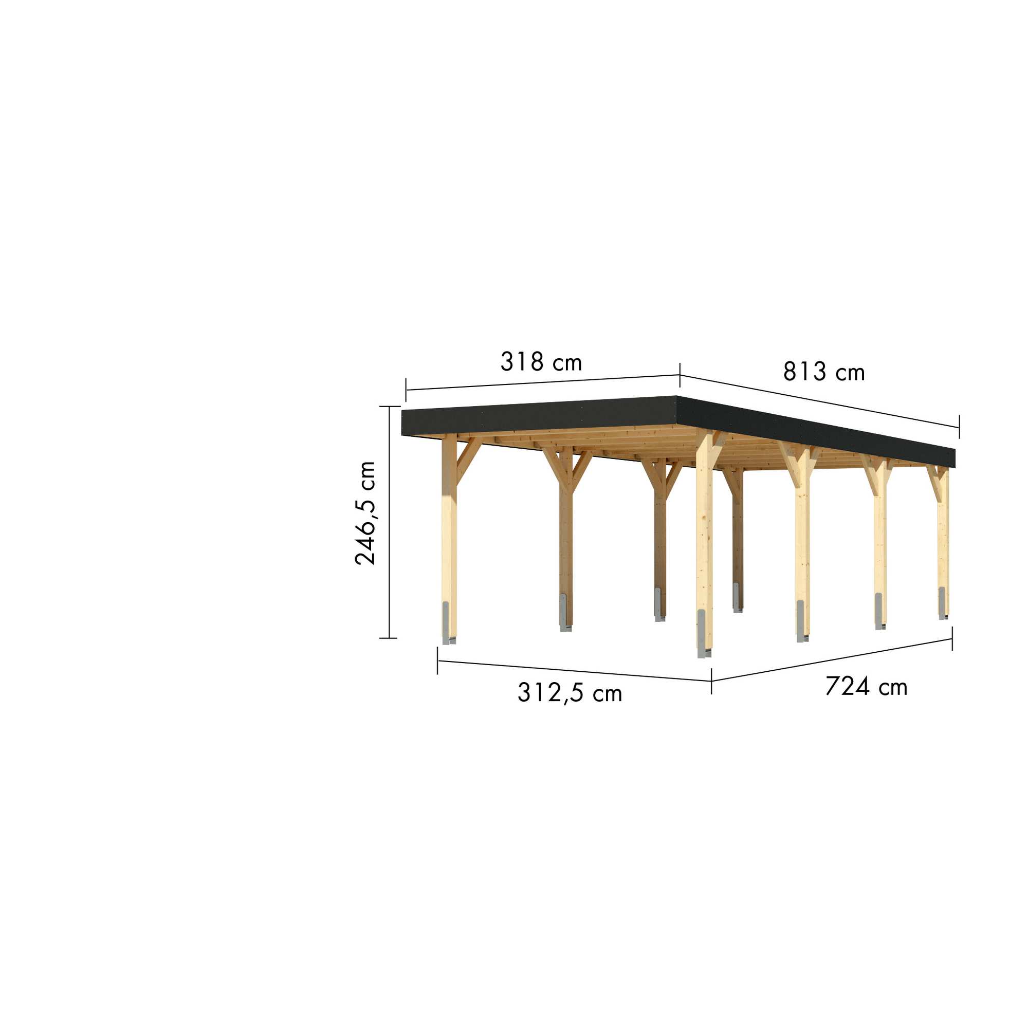 Einzelcarport 'Elmo 2' Fichtenholz naturbelassen 318 x 246,5 x 813 cm + product picture