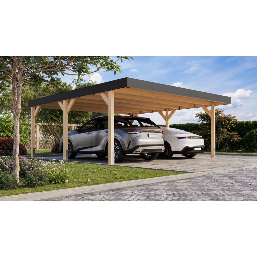 Doppelcarport 'Elmo 1' Leimholz naturbelassen 558 x 246,5 x 576,5 cm