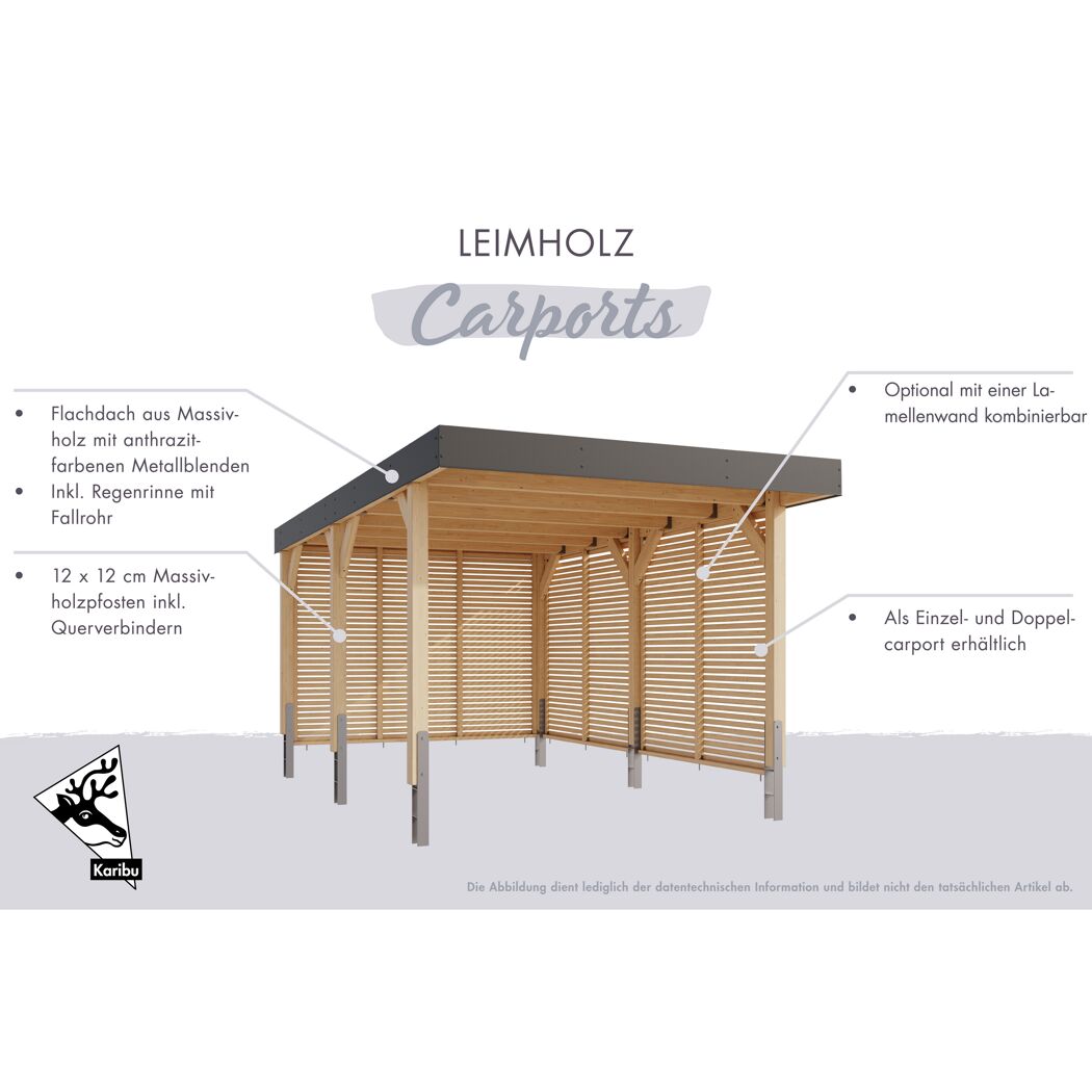 Doppelcarport 'Elmo 1' Leimholz naturbelassen 558 x 246,5 x 576,5 cm