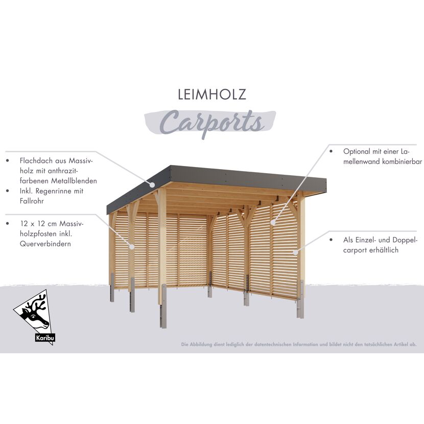 Doppelcarport 'Elmo 1' Leimholz naturbelassen 558 x 246,5 x 576,5 cm