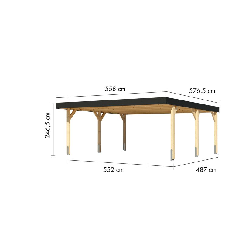 Doppelcarport 'Elmo 1' Leimholz naturbelassen 558 x 246,5 x 576,5 cm