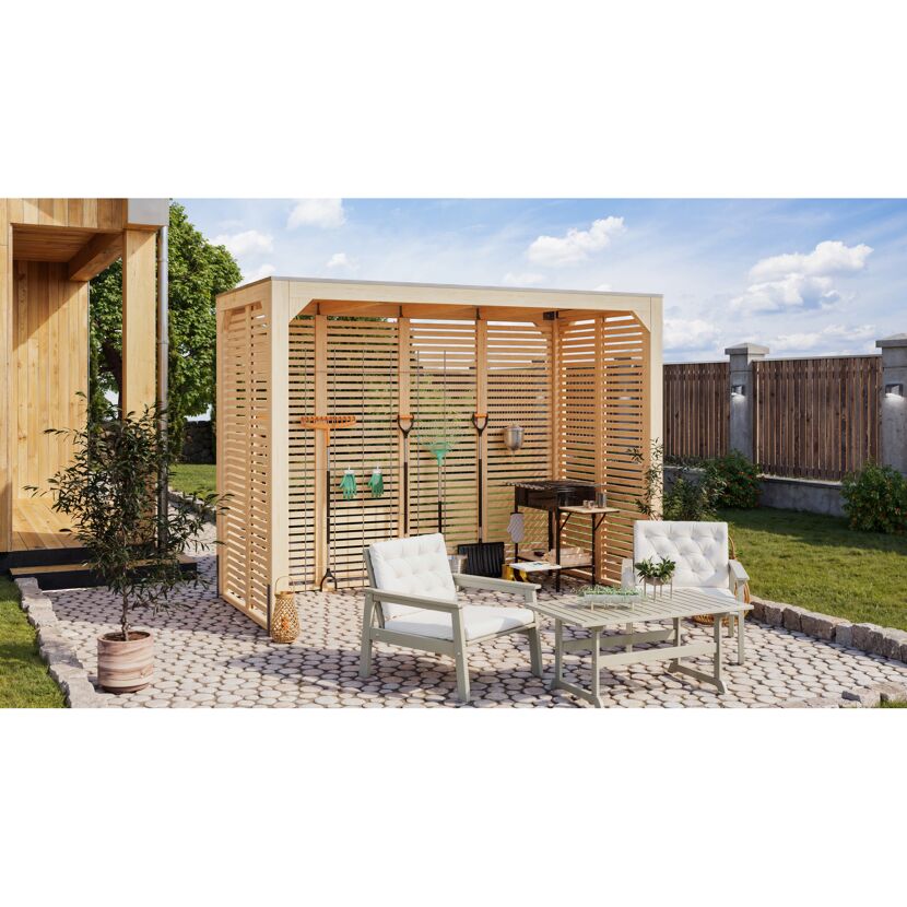 Pavillon 'Mingo halb' Fichtenholz naturbelassen 320 x 239 x 160 cm