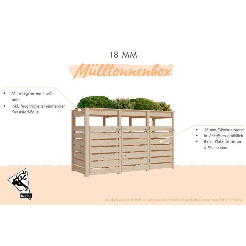 Mülltonnenbox '2' Fichtenholz terragrau 238 x 143 x 88 cm