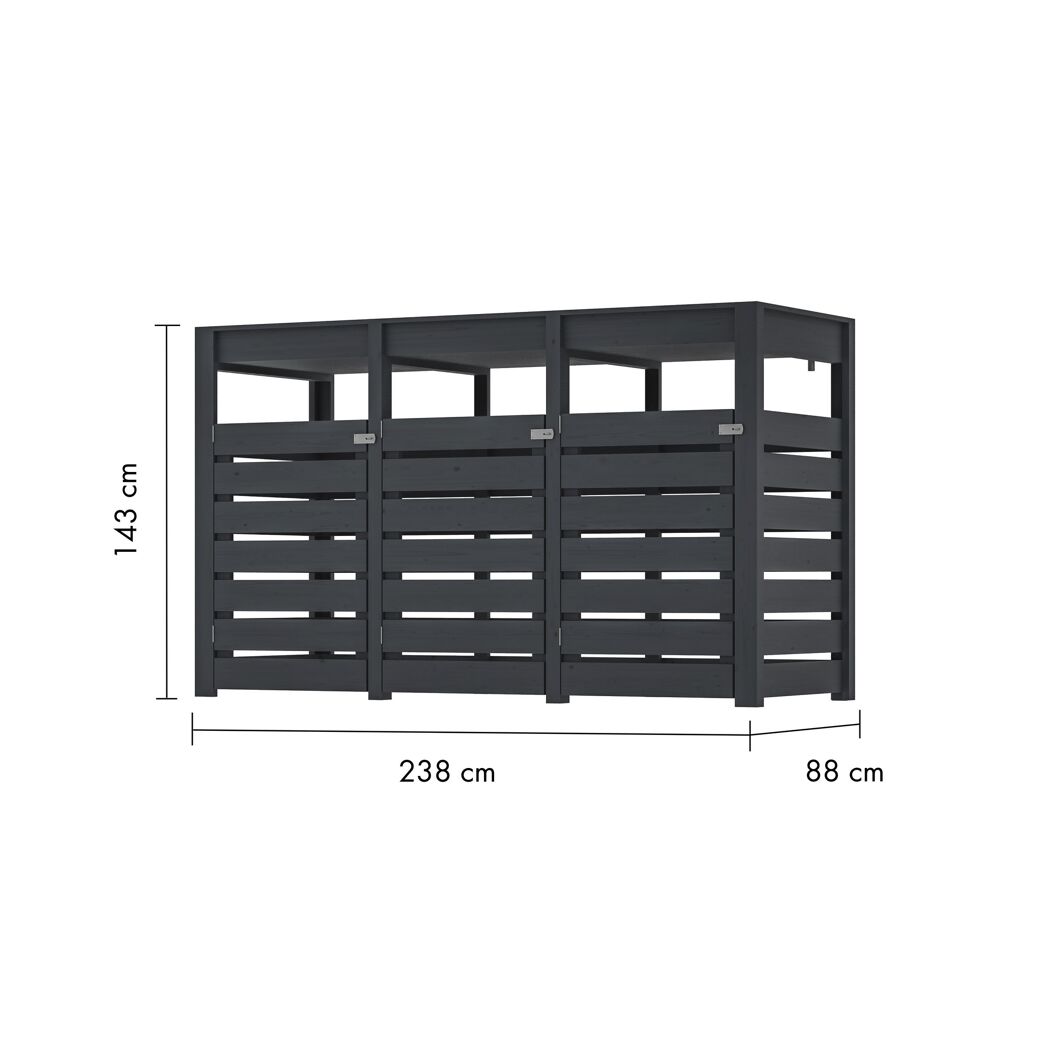 Mülltonnenbox '3' Fichtenholz terragrau 158 x 143 x 88 cm