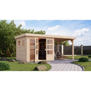 Gartenhaus-Set 'Marbella' naturbelassen mit Anbaudach 491 x 211 x 262 cm