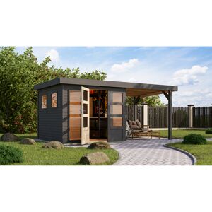 Gartenhaus-Set 'Marbella' terragrau mit Anbaudach 491 x 211 x 262 cm