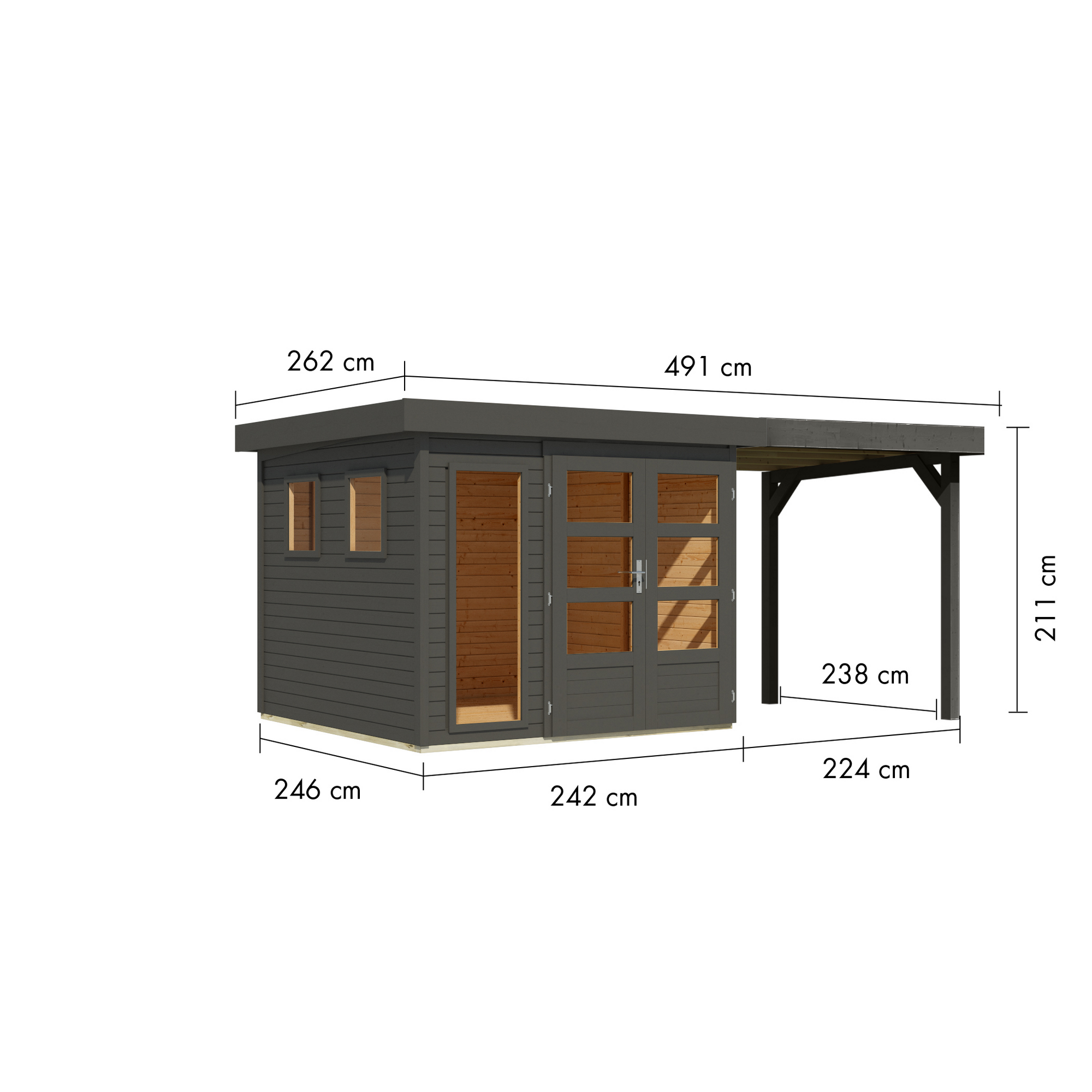 Gartenhaus-Set 'Marbella' terragrau mit Anbaudach 491 x 211 x 262 cm + product picture