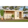 Gartenhaus aus Holz mit Fahrrad